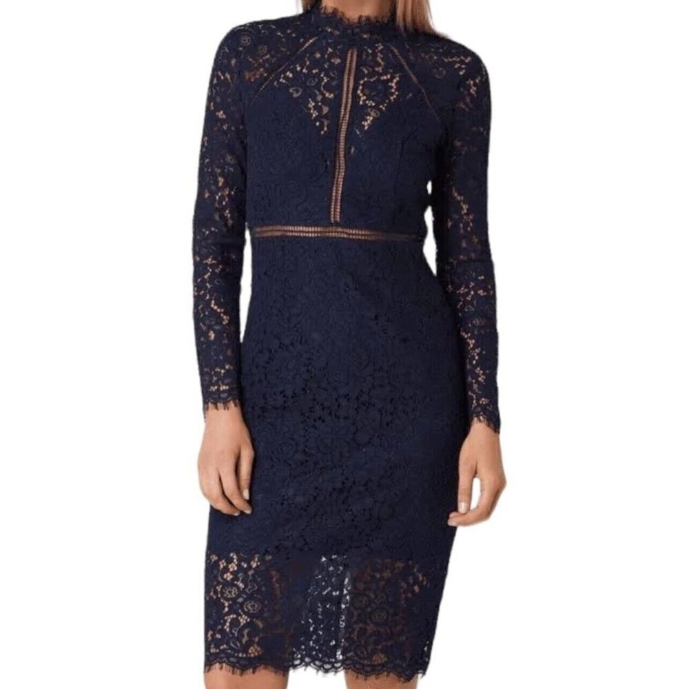 Bardot Rozie Lace Long Sleeve Navy Cocktail Dress Womens 4